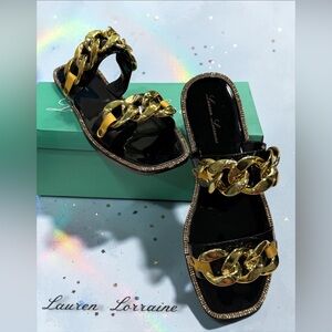 Lauren Lorraine Size 8 Black Lime Light Rhinestone Jelly Sandals NEW IN BOX!